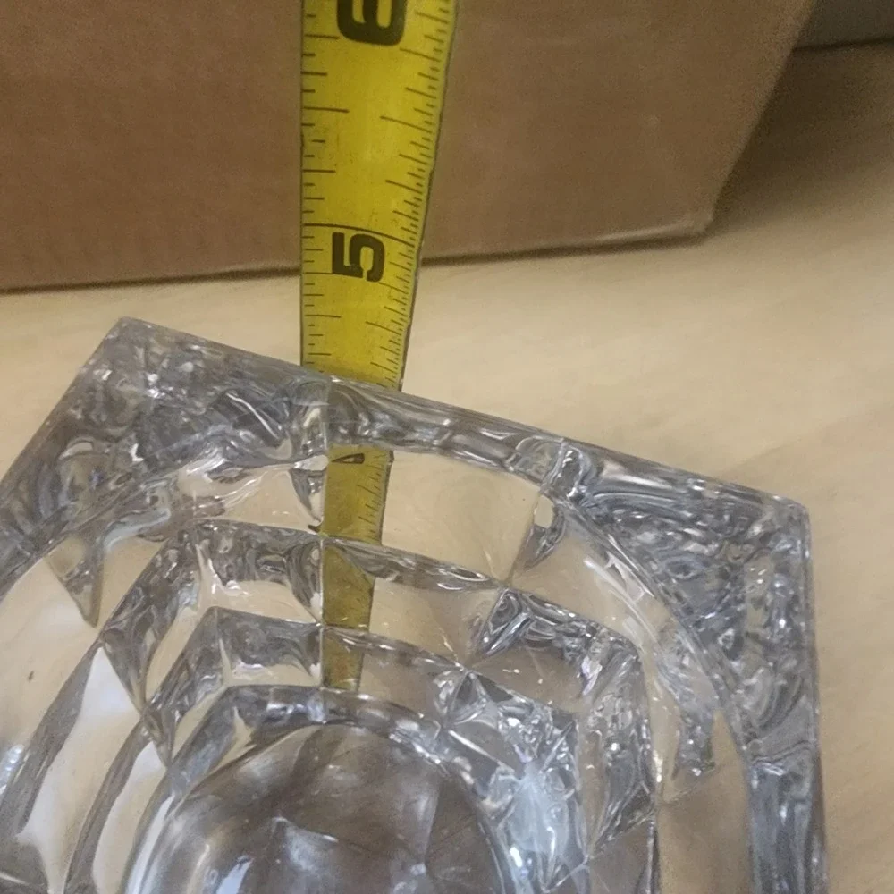 2-Towle Heavy Modern art deco Cubist Crystal table Vase ,Candle, make-up brush